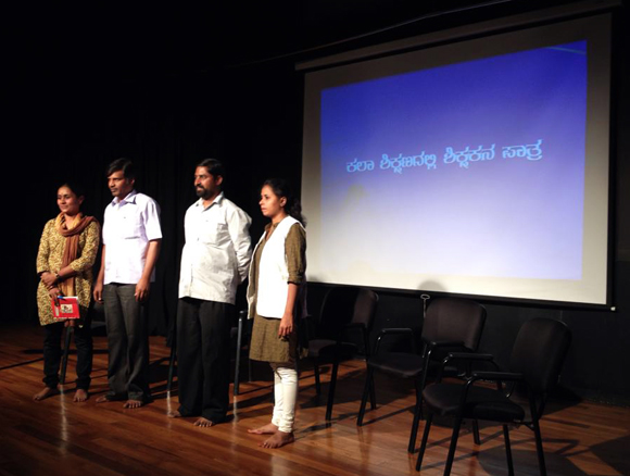 IFA Teacher Grantees - Prajna Hegde, Madhukar ML, Gururaj L and Chitra V (left to right) present their work, 
Rangoli Metro Art Center, Bangalore